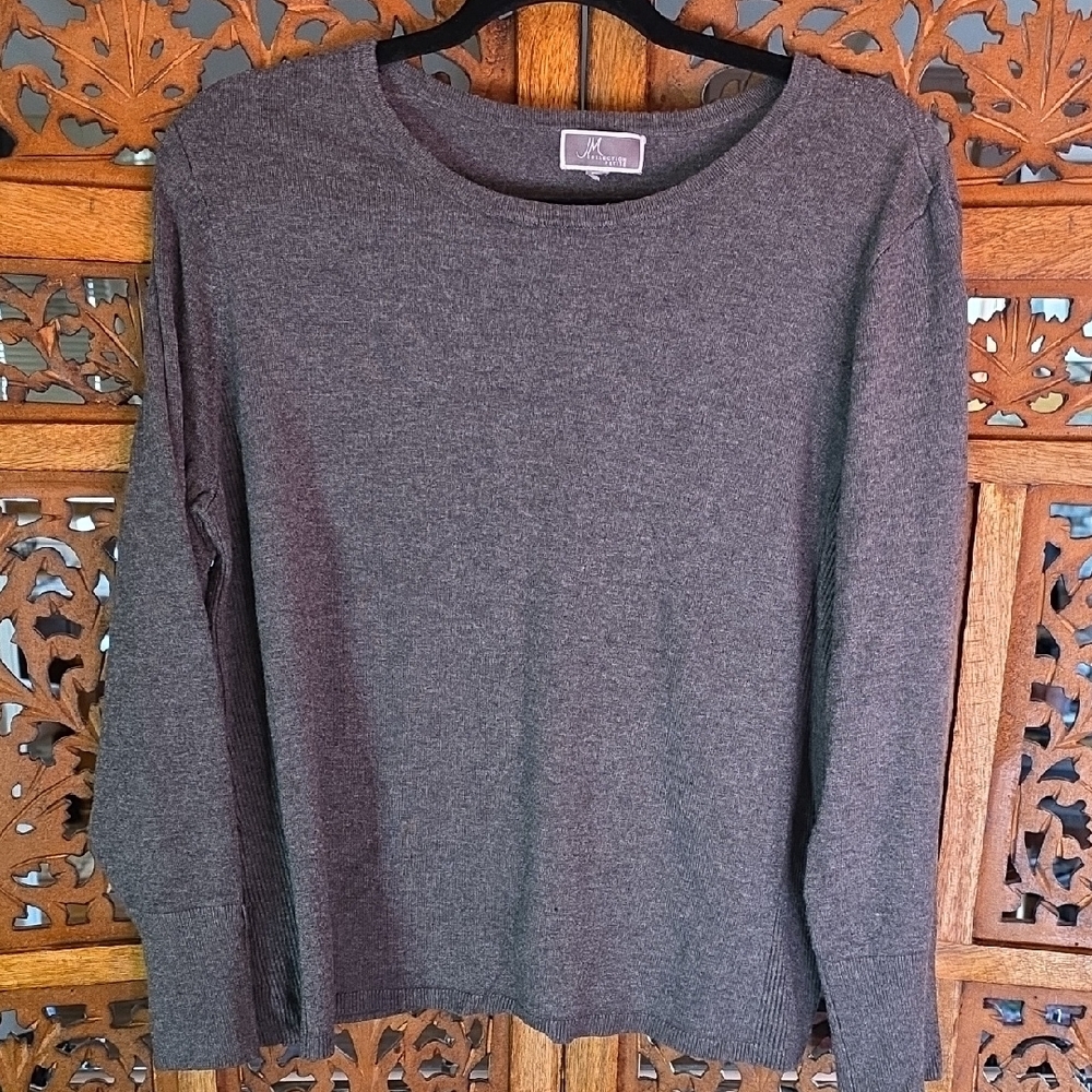 🌟 JM Collection Gray Crew Neck Sweater